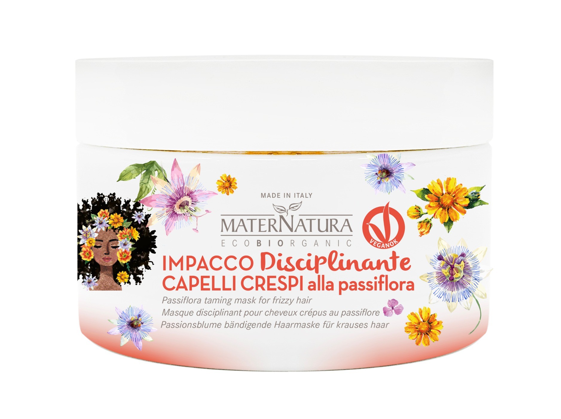 Mascarilla Capilar Pasiflora (Maracuyá) Pelo Encrespado Mater Natura 200ml.